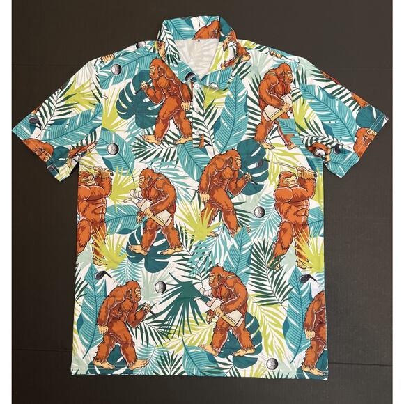 Bigfoot Sasquatch Golf Hawaiian Shirt Men XL Polo Shirt Golfing Golf‎ Ball Funny - Picture 1 of 6
